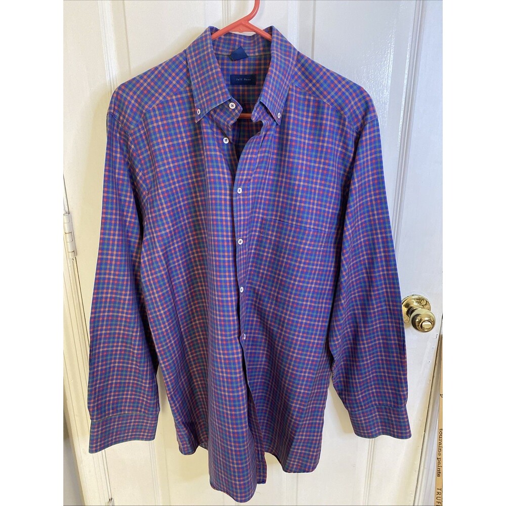 Jeff Rose Shirt Mens XL Italian Made Gingham Button Up Blue